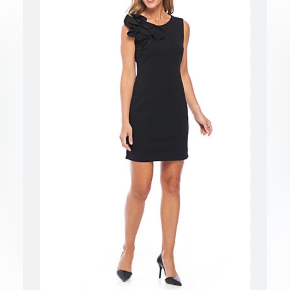 Robbie Bee Sleeveless Floral Rose Shoulder Black Dress 1X